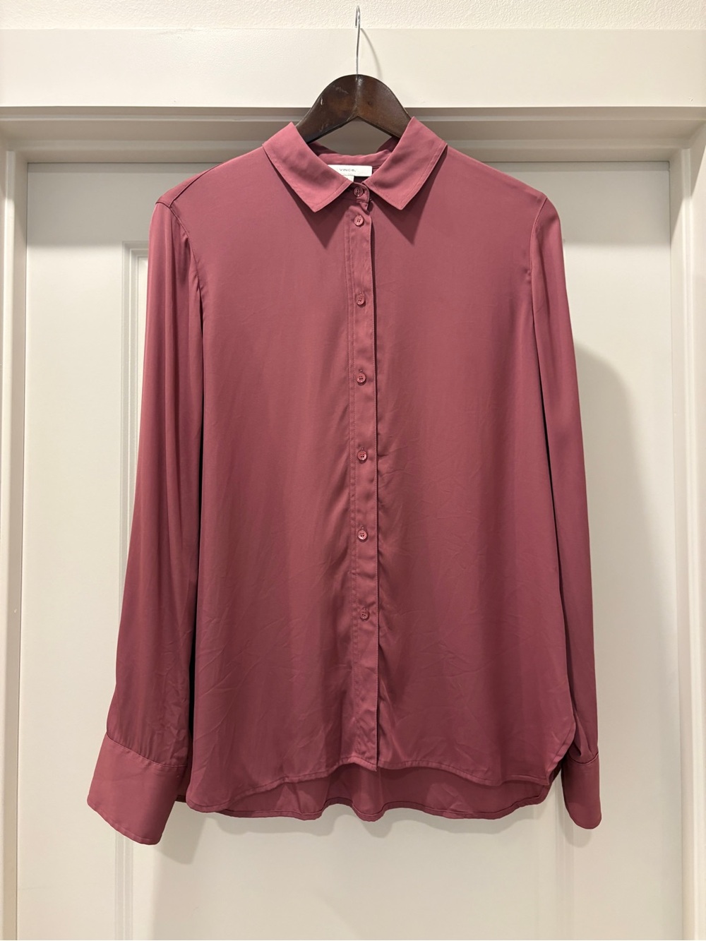 Vince Silk Blend Stretch Button Down Top Sz Large Pink Color